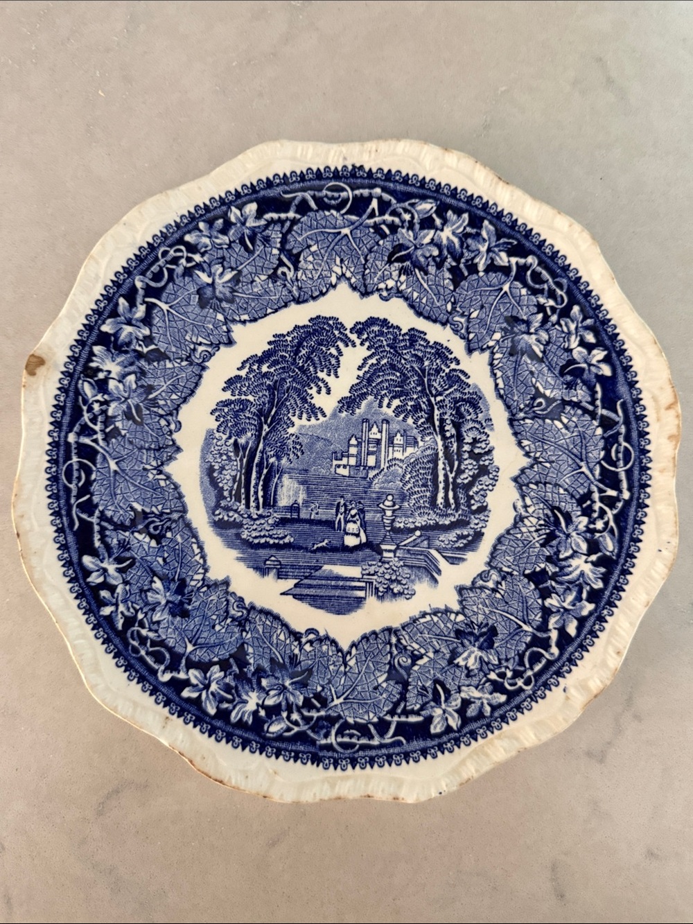 Mason Vista White Ceramic Plate with Blue Backstamp